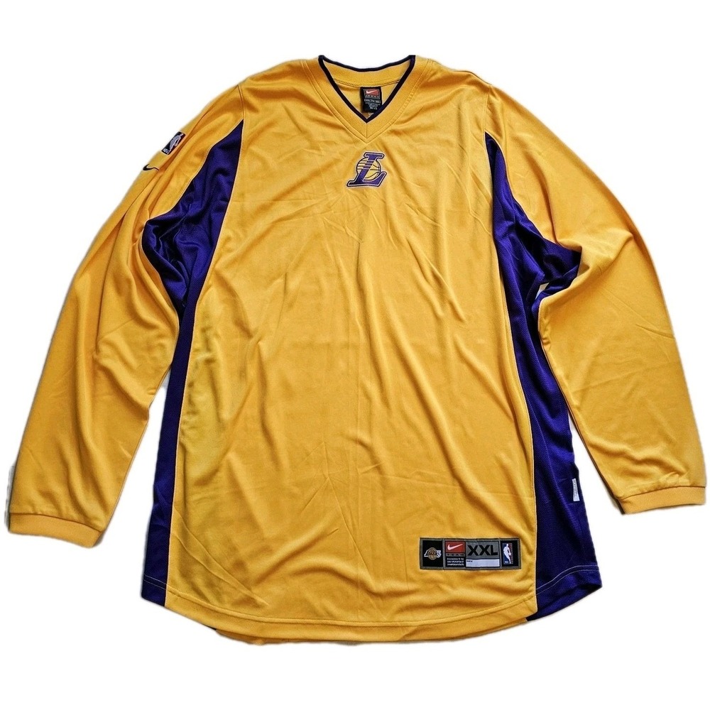 Los Angeles Lakers Nike Team Dri-Fit Long Sleeve Jersey XXL Yellow Purple